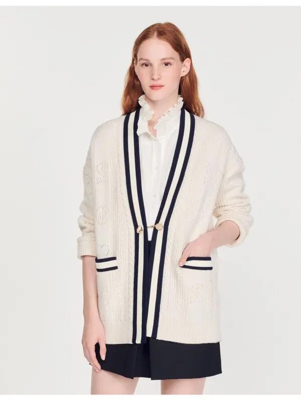 SANDRO Esperance Striped Wool Cardigan size 3